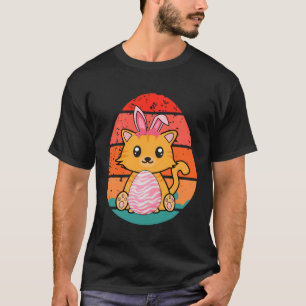 Camiseta Gato Coelho Ovos Felizes de Páscoa Retro Homens Mu