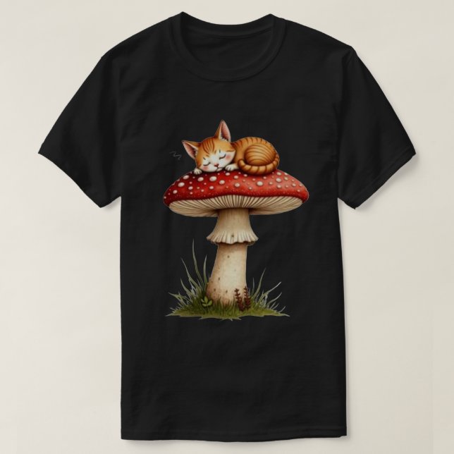 Camiseta Gato Cogumelo Cochilando (Frente do Design)
