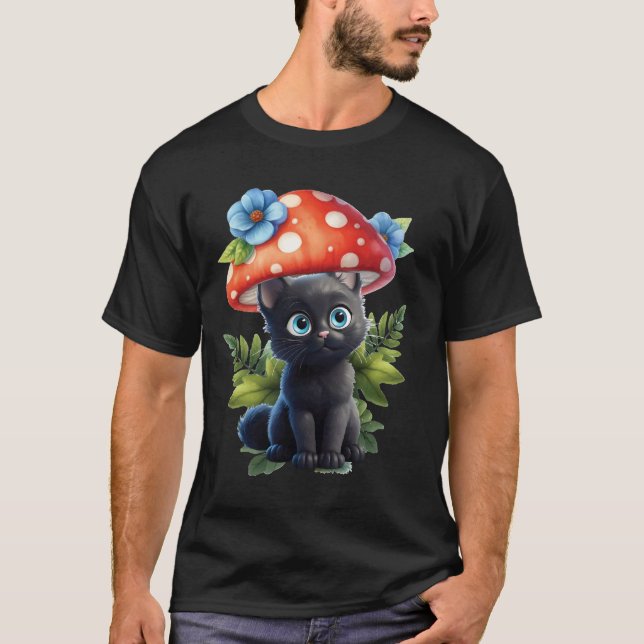 Camiseta Gato Cogumelo Nunca Esqueça Seus Morels (Frente)