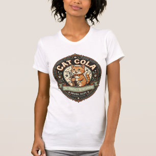 Camiseta Gato Cola Gato Refrigerante Bebida Rótulo Gato Vin
