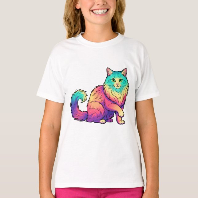 Camiseta Gato colorido Amante de gatos de pelo comprido (Frente)