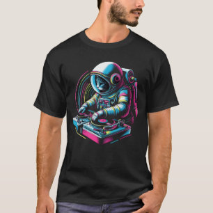 Camiseta Gato Colorido Astronauta DJ no Espaço Disco Música