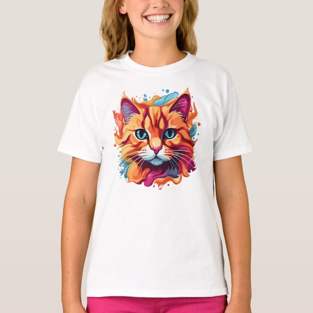 Camiseta Gato Colorido Bonito Face-87002 (Frente)