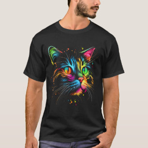 Camiseta Gato Colorido Bonito Para Meninas Masculinas - Gat