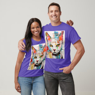 Camiseta Gato Colorido Cartoon Gatinho com Olho Louco GRAFF
