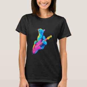 Camiseta Gato Colorido com Guitarra Vibração Musical Multic