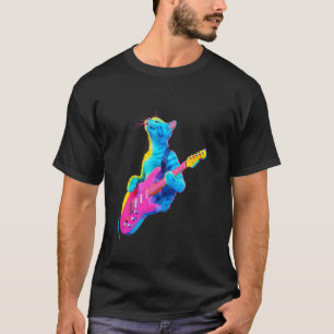 Camiseta Gato Colorido com Guitarra Vibração Musical Multic