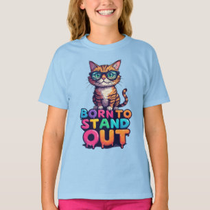 Camiseta Gato Colorido Com Óculos de Sol