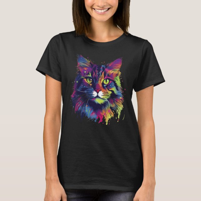 Camiseta Gato colorido de Maine-coon (Frente)