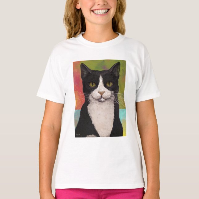 Camiseta Gato colorido do smoking (Frente)