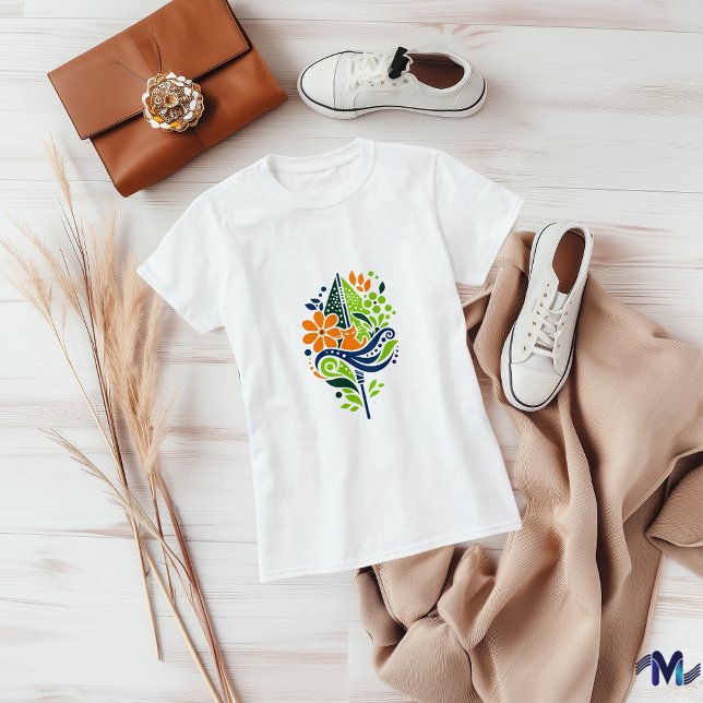 Camiseta Gato Colorido e Abstrato de Arte Floral (Criador carregado)