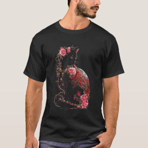 Camiseta Gato Colorido Padrões Florais Flores Vintage Kitte