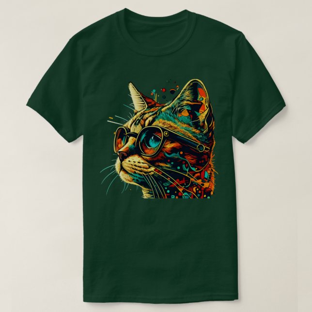 Camiseta Gato Colorido Pensando Gato Gato Gato (Frente do Design)