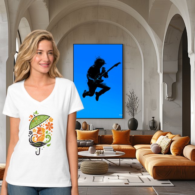 Camiseta Gato Colorido Sob Arte Guarda-chuvas (Criador carregado)