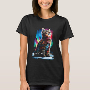 Camiseta Gato Colorido Tabby Aurora Borealis Floresta de In