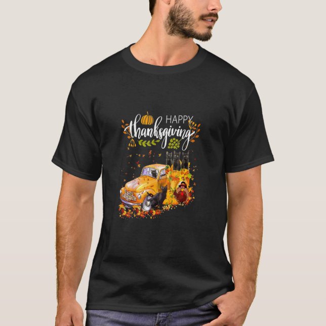 Camiseta Gato Com A Turquia E Feliz Dia De Ação De Graças (Frente)