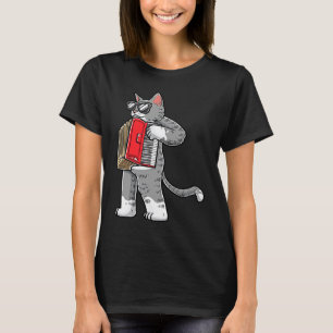Camiseta Gato Com Acordeão Acordeonista Músico Acordeão