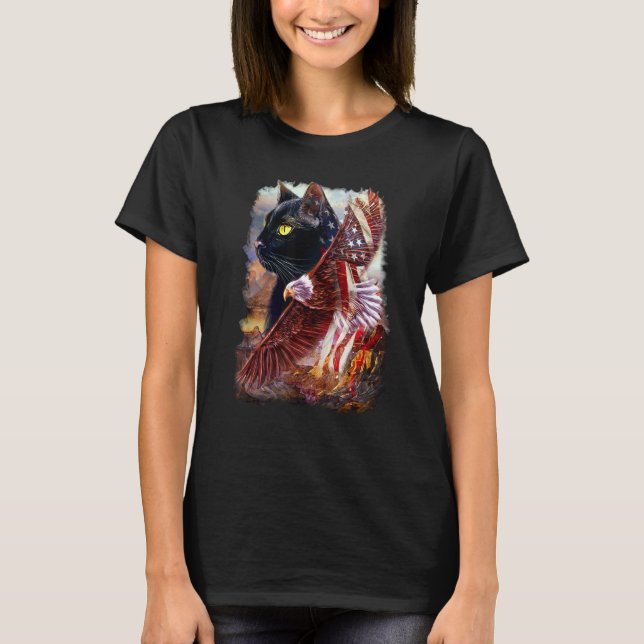 Camiseta Gato com águia americana (Frente)