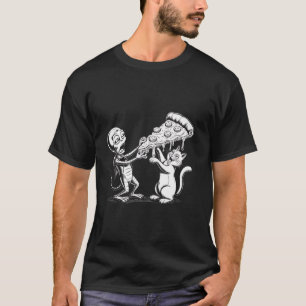 Camiseta Gato Com Alien Comendo Pizza Espaço Divertido Mulh
