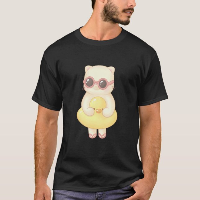 Camiseta Gato com Anel de Borracha de Pato (Frente)
