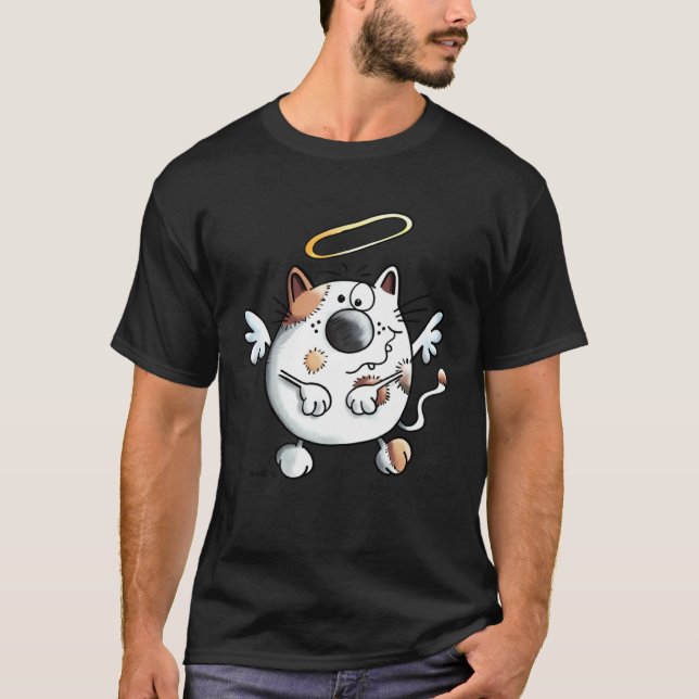 Camiseta Gato Com Asas Como Anjo Para Gato (Frente)