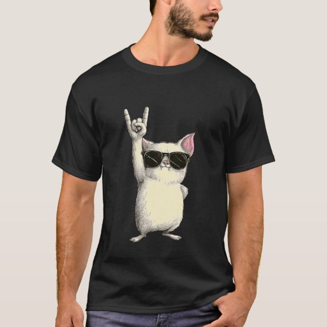 Camiseta Gato com Atitude de Óculos de Sol (Frente)