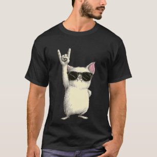 Camiseta Gato com Atitude de Rock com Óculos de Sol