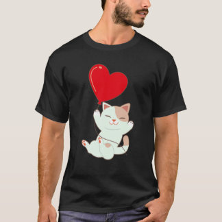 Camiseta Gato Com Balão De Coração Dia Dos Namorados Amor M
