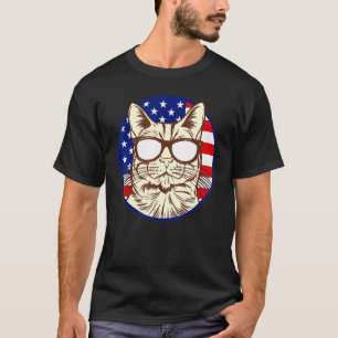 Camiseta Gato Com Bandeira Da América I Gato   Bandeira Ame