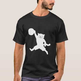 Camiseta Gato com basquetebol saltando para bater em silhou
