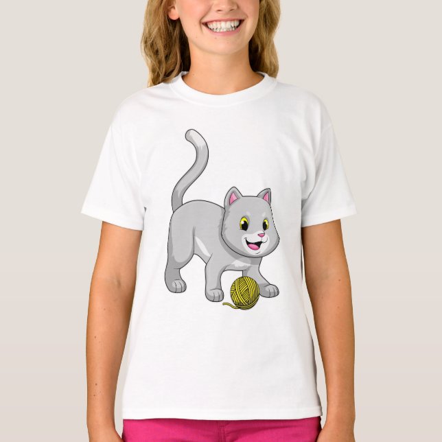 Camiseta Gato com bola de fio de lã (Frente)