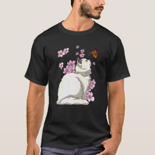 Camiseta Gato Com Borboleta Flor De Cerejeira Sakura Japone