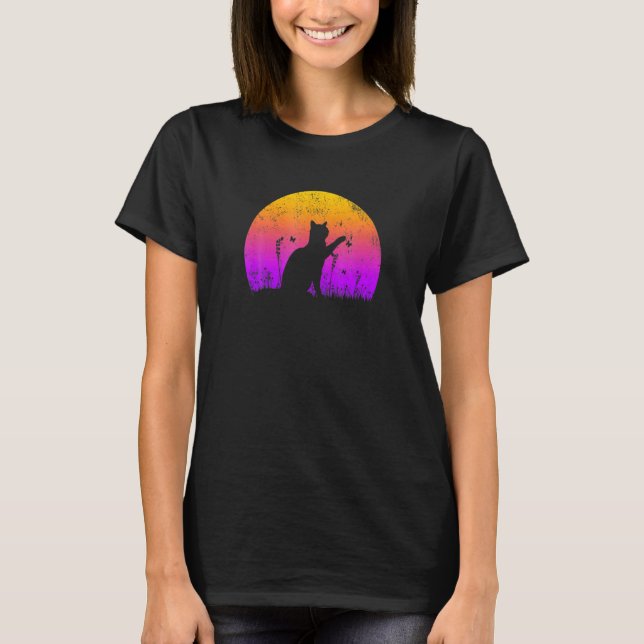 Camiseta Gato Com Borboleta Pôr do Sol (Frente)