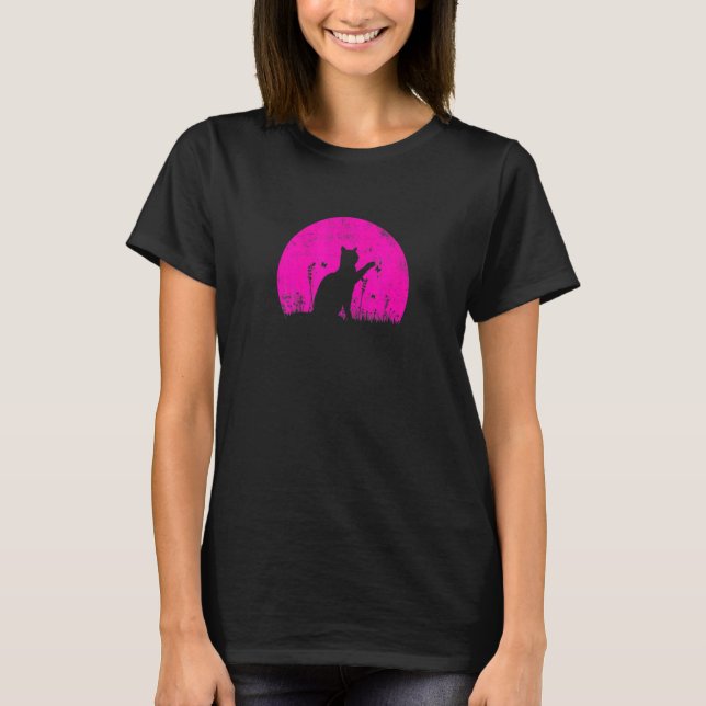 Camiseta Gato Com Borboleta Por do Sol Rosa (Frente)