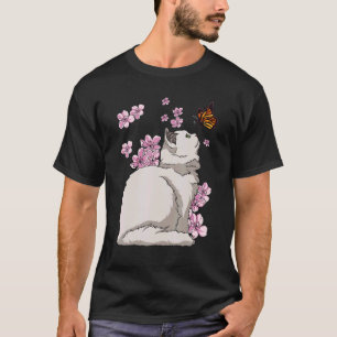 Camiseta Gato com Borboleta Sakura Chersom Japonês