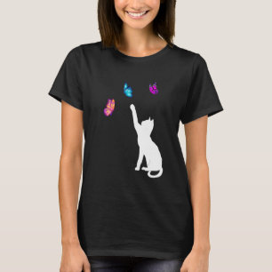 Camiseta Gato com borboletas Gato-borboleta