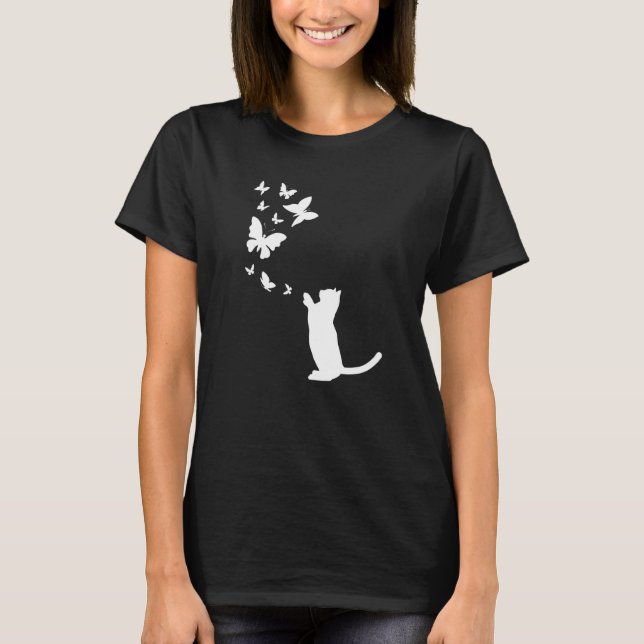 Camiseta Gato Com Borboletas Gato De Gato (Frente)