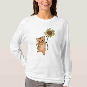 Camiseta Gato Com Cachorros De Girassol Para Crianças