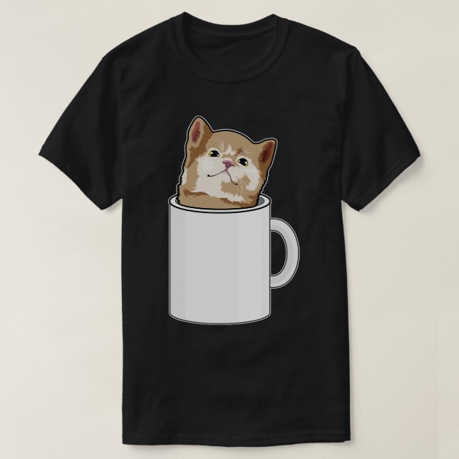 Camiseta Gato com caneca de café (Frente do Design)