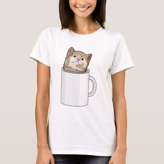 Camiseta Gato com caneca de café (Frente)
