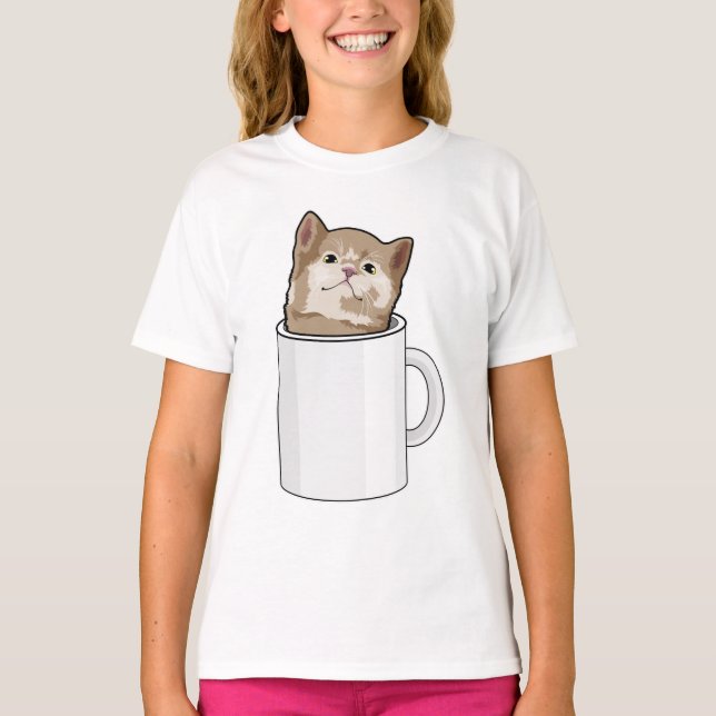 Camiseta Gato com caneca de café (Frente)