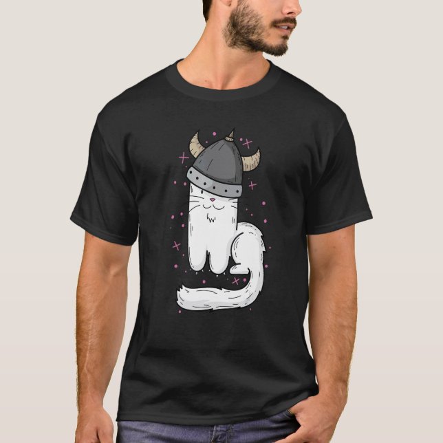 Camiseta Gato Com Capacete Viking E Garras (Frente)