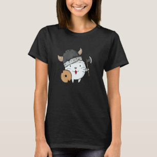 Camiseta Gato Com Capacete Viking Machado E Escudo