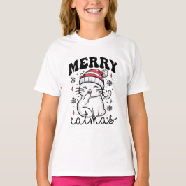 Camiseta Gato Com Catmas De Feliz De Feriado X-Mas De Santa