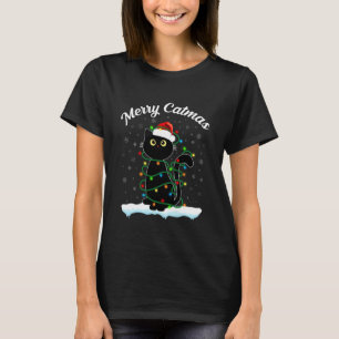 Camiseta Gato com Chapéu de Papai Noel Feliz Natal Gato Pre