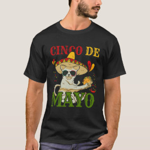 Camiseta Gato Com Chapéu Mexicano E Taco 5 Cinco De Mayo
