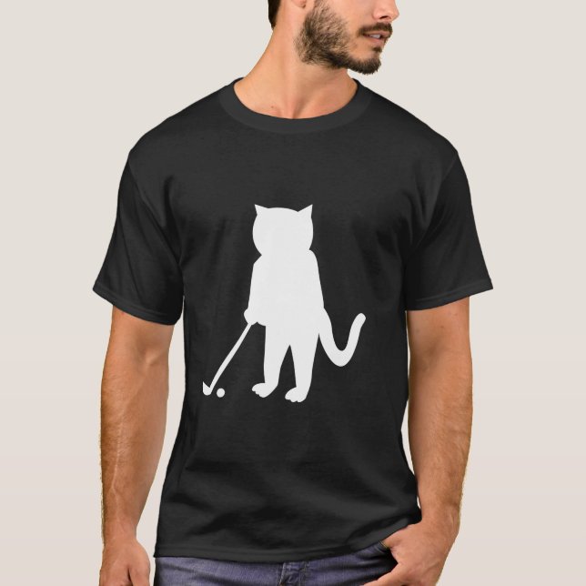 Camiseta Gato com clube de golfe em frente à silhueta (Frente)