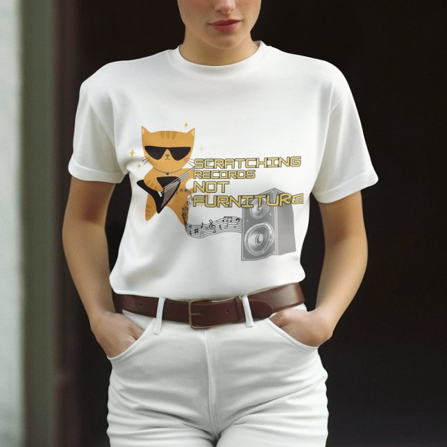 Camiseta Gato com discos de arranhão de guitarra, não mobil (Criador carregado)