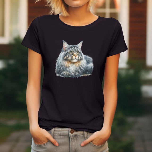 Camiseta Gato com elegância em aquarela (Criador carregado)