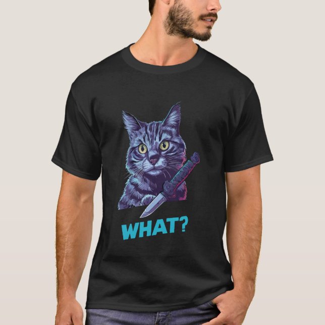 Camiseta Gato Com Faca Hilariante Animal Cat 1 (Frente)